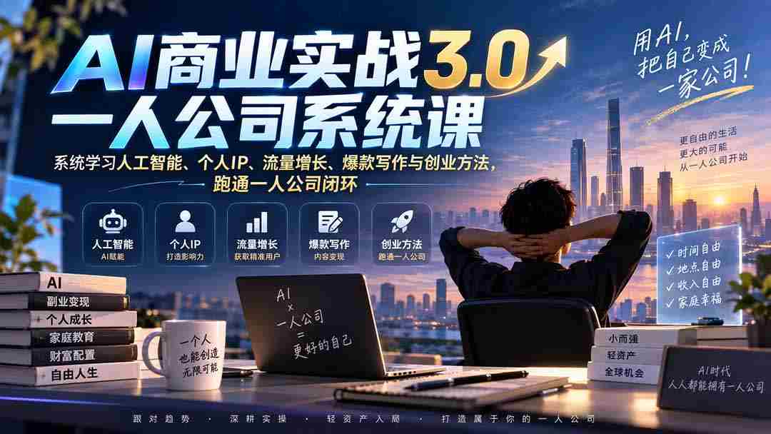 （20249期）AI商业实战3.0一人公司系统课：系统学习人工智能、个人IP、流量增长、爆款写作与创业方法，跑通一人公司闭环-晓懂云创
