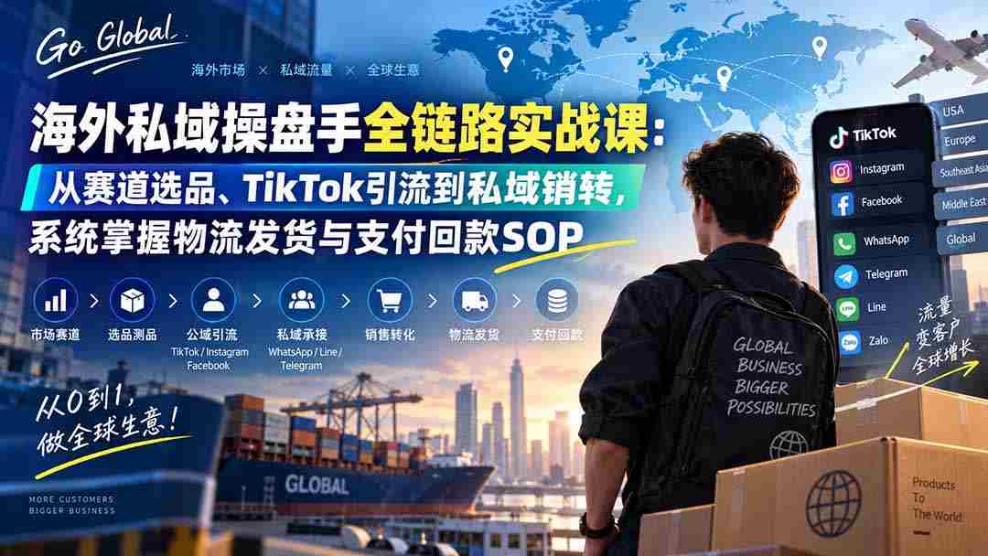 （20255期）海外私域操盘手全链路实战课：从赛道选品、TikTok引流到私域销转，系统掌握物流发货与支付回款SOP-晓懂云创