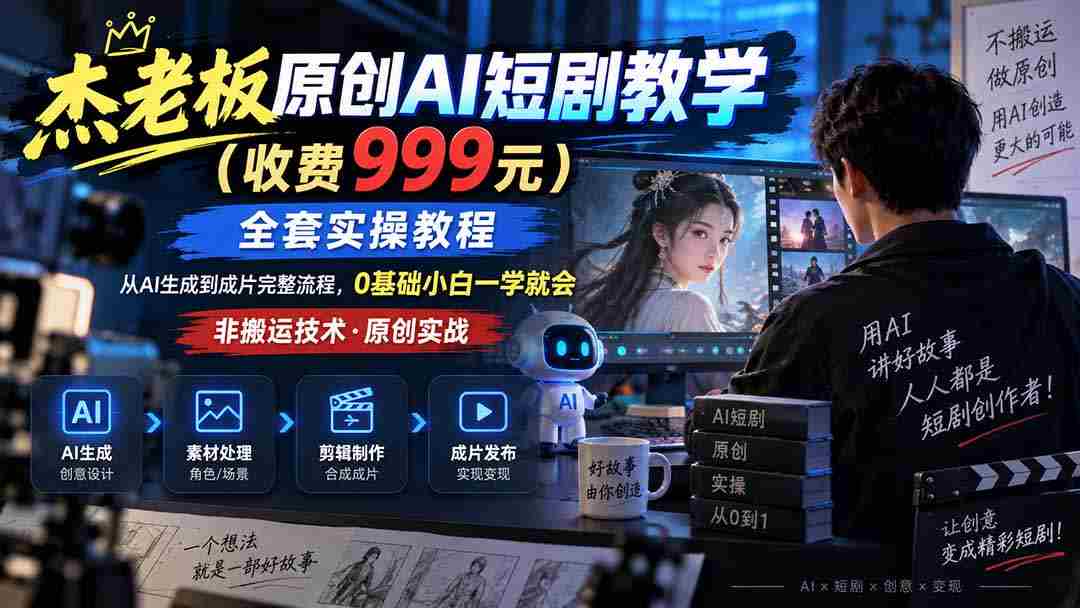 (20254期)杰老板原创AI短剧教学(收费999元),全套实操教程,0基础小白一学就会,非搬运技术-晓懂云创