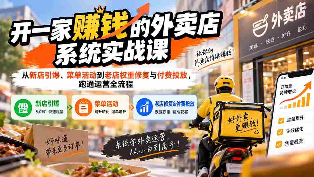 （20258期）开一家赚钱的外卖店系统实战课：从新店引爆、菜单活动到老店权重修复与付费投放，跑通运营全流程-晓懂云创