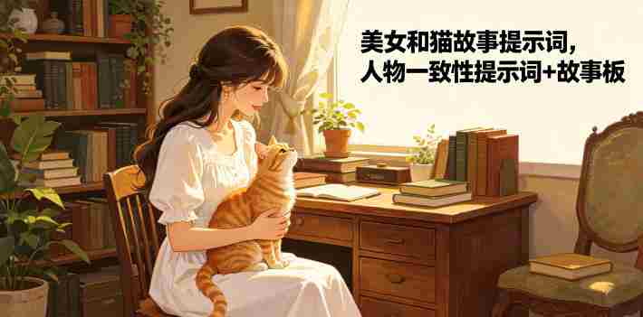 美女和猫故事提示词，人物一致性提示词+故事板-晓懂云创