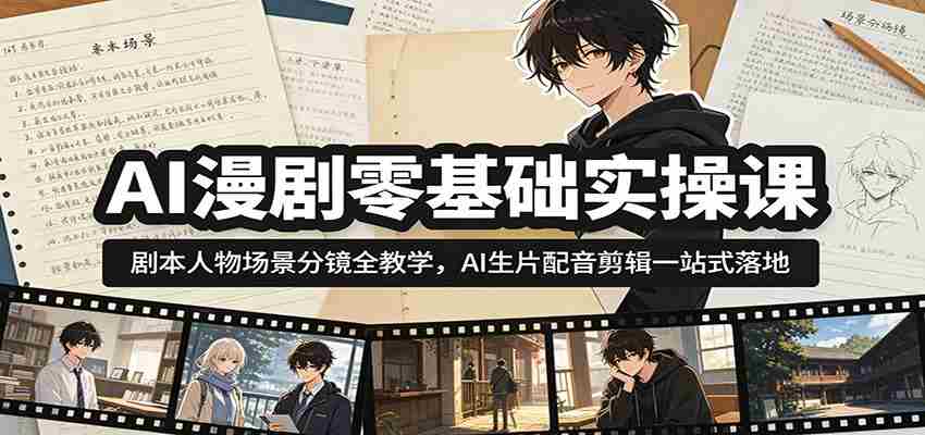 AI漫剧零基础实操课：剧本人物场景分镜全教学，AI生片配音剪辑一站式落地-晓懂云创