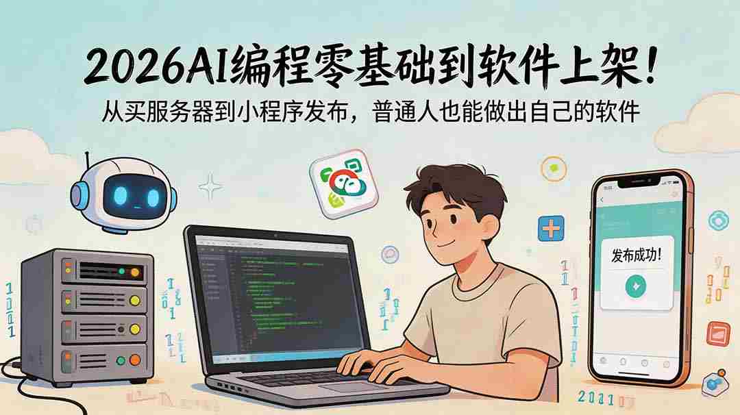 （18905期）2026AI编程零基础到软件上架！从买服务器到小程序发布，普通人也能做出自己的软件-晓懂云创