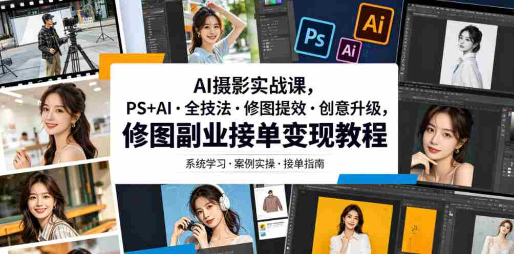 AI摄影实战课，PS+AI・全技法・修图提效・创意升级，修图副业接单变现教程-晓懂云创