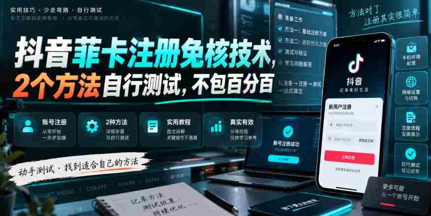 抖音菲卡注册免核技术，2个方法自行测试，不包百分百-晓懂云创