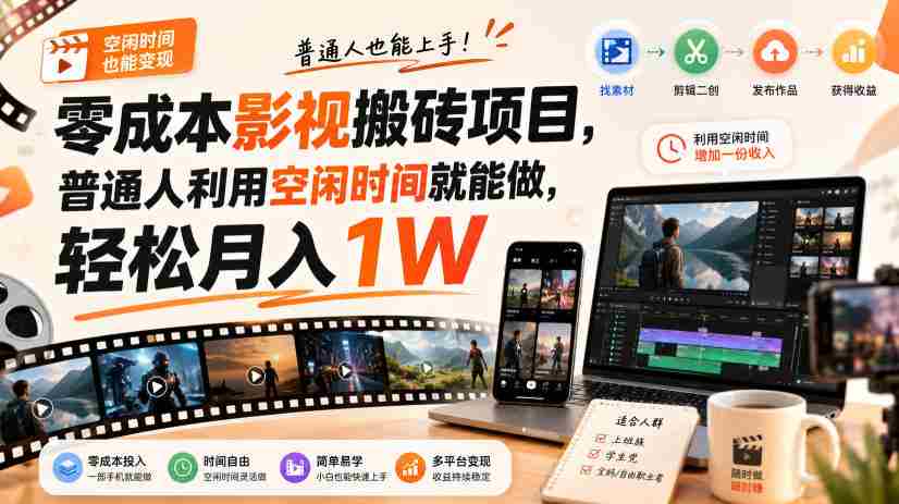零门槛影视搬砖项目，月入万元，玩法稳定普通人可落地的长期副业！-晓懂云创