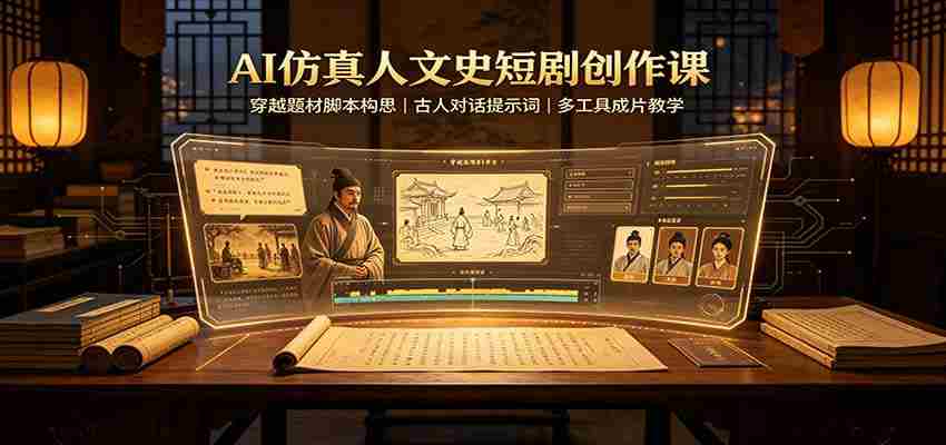 AI仿真人文史短剧创作课：穿越题材脚本构思，古人对话提示词，多工具成片教学-晓懂云创