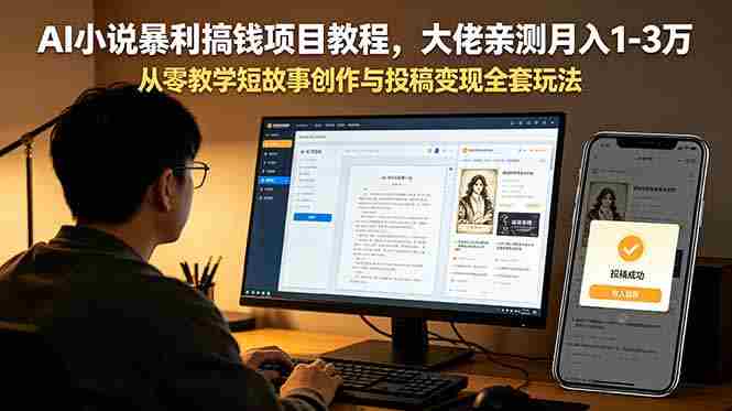 （18898期）AI小说暴利搞钱项目教程，大佬亲测月入1-3万，从零教学短故事创作与投稿变现全套玩法-晓懂云创