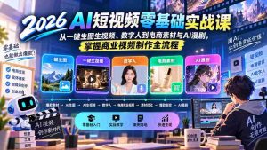 （20263期）2026AI短视频零基础实战课：从一键生图生视频、数字人到电商素材与AI漫剧，掌握商业视频制作全流程-晓懂云创