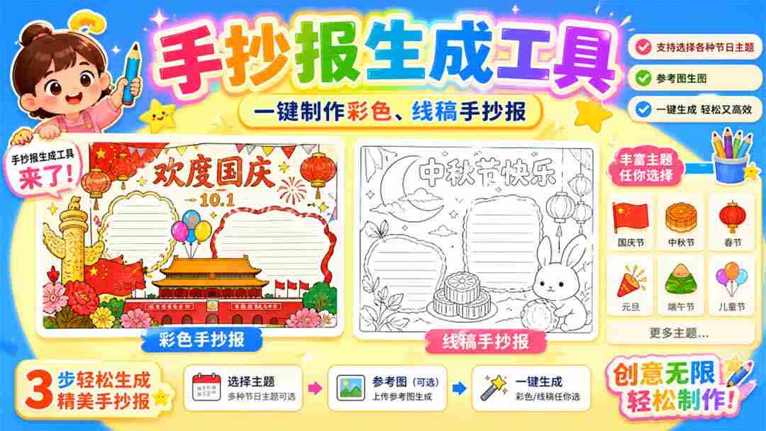 （20265期）手抄报批量生成工具来了，完全免费，告别豆包生图，这个高清无水印-晓懂云创