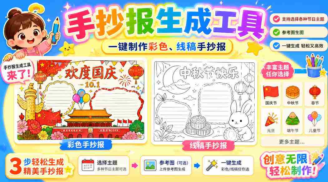 手抄报批量生成工具来了，完全免费，告别豆包生图，高清无水印-晓懂云创