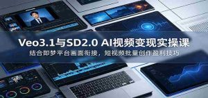 Veo3.1与SD2.0 AI视频变现实操课课：结合即梦平台画面衔接，短视频批量创作盈利技巧-晓懂云创