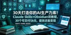 30天打造你的AI生产力库!Claude Skills+Obsidian 双教程,30 个可交付 Skill,提效还能变现-晓懂云创