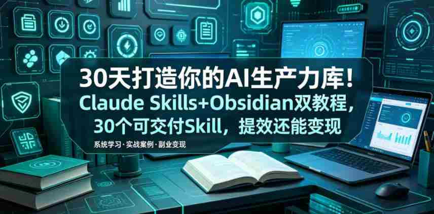 30天打造你的AI生产力库!Claude Skills+Obsidian 双教程,30 个可交付 Skill,提效还能变现-晓懂云创