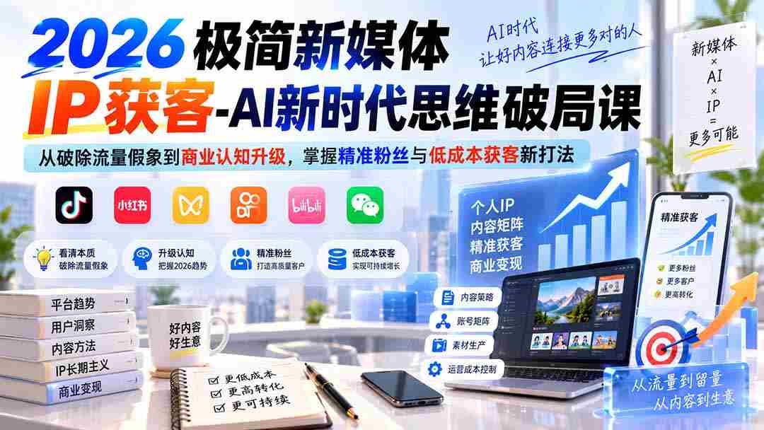 (20272期)2026极简新媒体IP获客-AI新时代思维破局课:从破除流量假象到商业认知升级,掌握精准粉丝与低成本获客新打法-晓懂云创