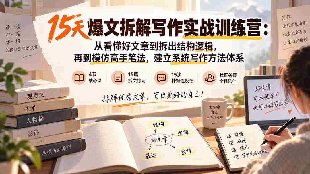(20271期)15天爆文拆解写作实战训练营:从看懂好文章到拆出结构逻辑,再到模仿高手笔法,建立系统写作方法体系-晓懂云创