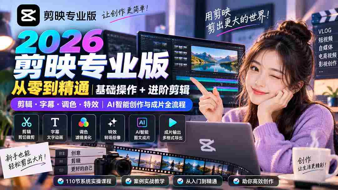 (20276期)2026剪映专业版从零到精通|基础操作+进阶剪辑|剪辑·字幕·调色·特效|AI智能创作与成片全流程-晓懂云创