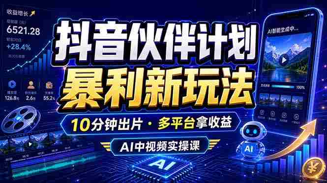 (18869期)抖音伙伴计划最新玩法,无需配音剪辑,10分钟出一条原创视频,轻松日入三位数-晓懂云创