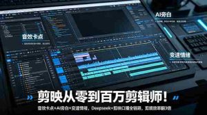 (18867期)剪映从零到百万剪辑师!音效卡点+AI旁白+变速情绪,Deepseek+剪映口播全链路,剪辑效率翻3倍-晓懂云创