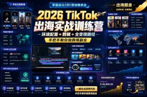 2026 TikTok出海实战训练营，环境配置 + 剪辑 + 全变现路径，手把手教你做跨境副业-晓懂云创