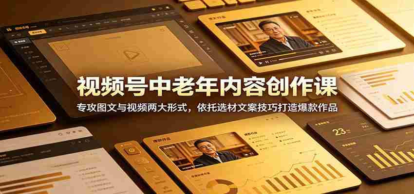 视频号中老年内容创作课:专攻图文与视频两大形式,依托选材文案技巧打造爆款作品-晓懂云创