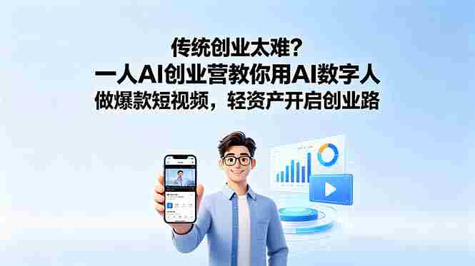 (18832期)传统创业太难?一人AI创业营教你用AI数字人做爆款短视频,轻资产开启创业路-晓懂云创