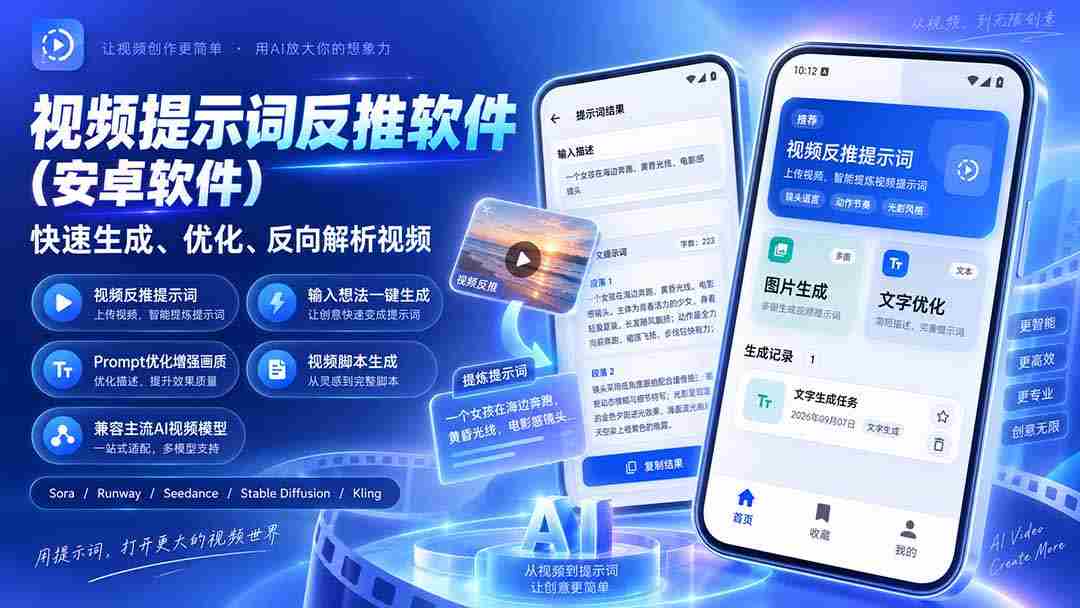 (20301期)视频提示词反推软件(安卓软件),快速生成、优化、反向解析视频-晓懂云创