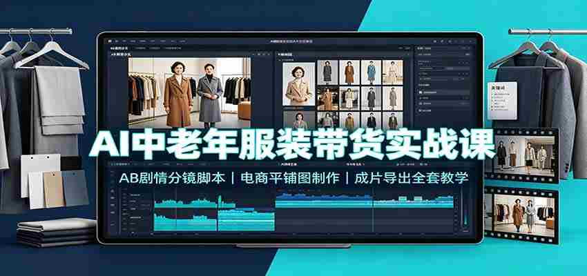 AI中老年服装带货实战课:AB剧情分镜脚本,电商平铺图制作,成片导出全套教学-晓懂云创
