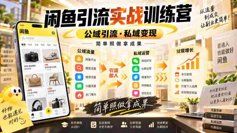 闲鱼引流实战训练营,公域引流·私域变现,简单照做拿成果-晓懂云创
