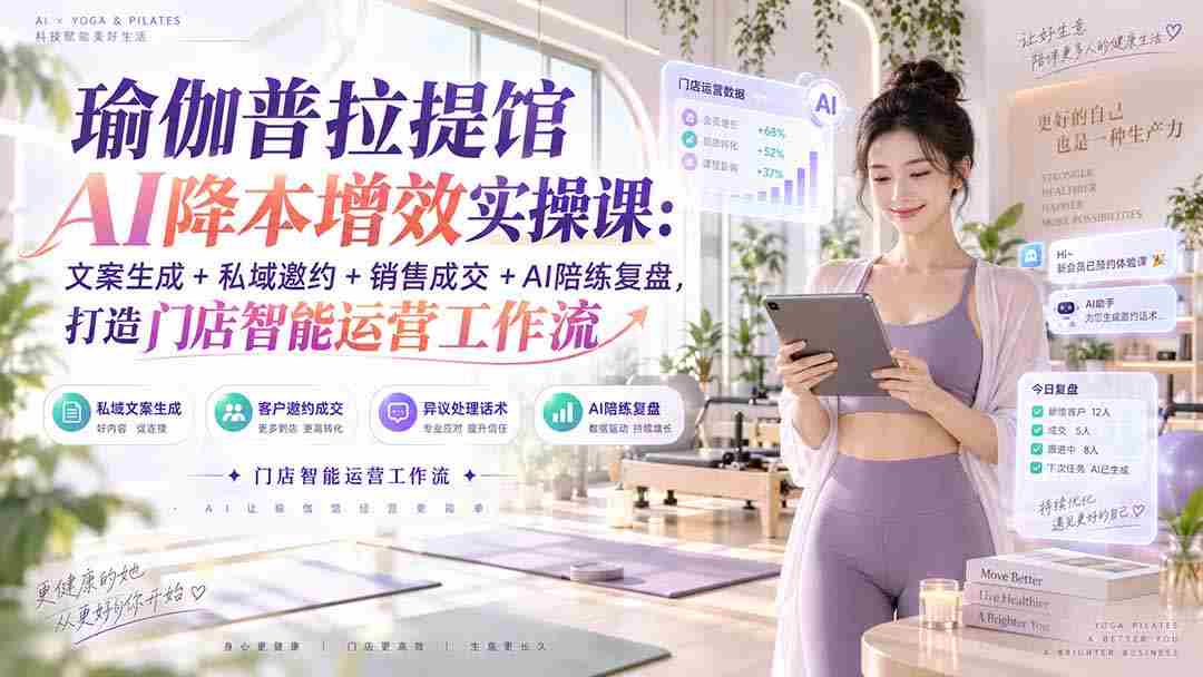 (20340期)瑜伽普拉提馆AI降本增效实操课:文案生成+私域邀约+销售成交+AI陪练复盘,打造门店智能运营工作流-晓懂云创