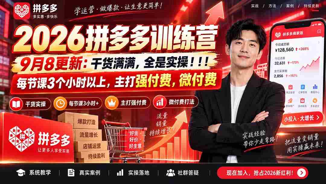 (20338期)2026拼多多训练营9月8更新:干货满满,全是实操!!!每节课3个小时以上,主打强付费,微付费-晓懂云创