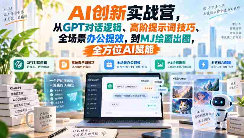 AI创新实战营，从GPT对话逻辑、高阶提示词技巧、全场景办公提效，到MJ绘画出图，全方位AI赋能-晓懂云创
