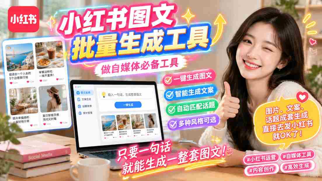 小红书图文批量生成工具,话题、文案、配图一键生成,直接发布,做自媒体必备工具-晓懂云创