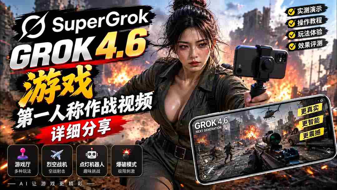 Grok 4.6 也能做游戏？第一人称作战视频实测｜玩法详细讲解-晓懂云创