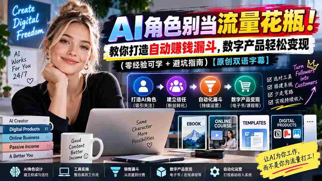 AI角色别当流量花瓶!教你打造自动赚钱漏斗,数字产品轻松变现(零经验可学+避坑指南)【原创双语字幕】-晓懂云创