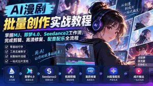 AI漫剧批量创作实战教程：掌握MJ、即梦4.0、Seedance2工作流，完成剪辑、高清修复、配音配乐全流程-晓懂云创