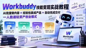 Workbuddy技能变现实战教程：AI批量做内容+经验包装成产品+自动完成交付，一人跑通轻资产创业模式-晓懂云创