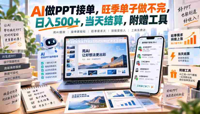 AI做PPT接单,旺季单子做不完,日入500+,当天结算,附赠工具【揭秘】-晓懂云创