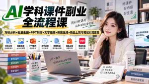 AI学科课件副业全流程课｜对标分析+批量生图+PPT制作+文字还原+教案生成+商品上架与笔记引流变现-晓懂云创