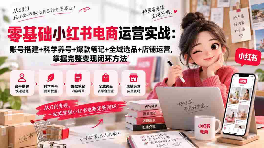 零基础小红书电商运营实战:账号搭建+科学养号+爆款笔记+全域选品+店铺运营,掌握完整变现闭环方法-晓懂云创